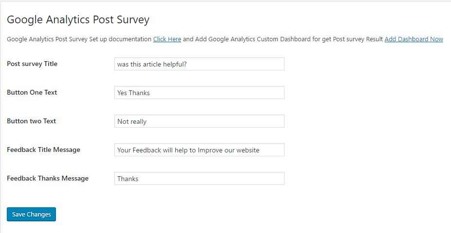 Google Analytics Post Survey widget