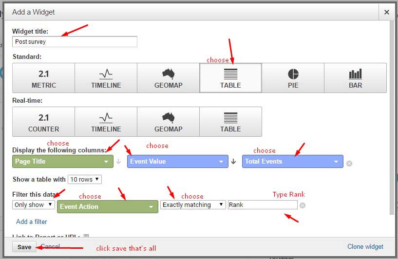 Google Analytics Post Survey widget