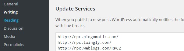 Wordpress ping list Services